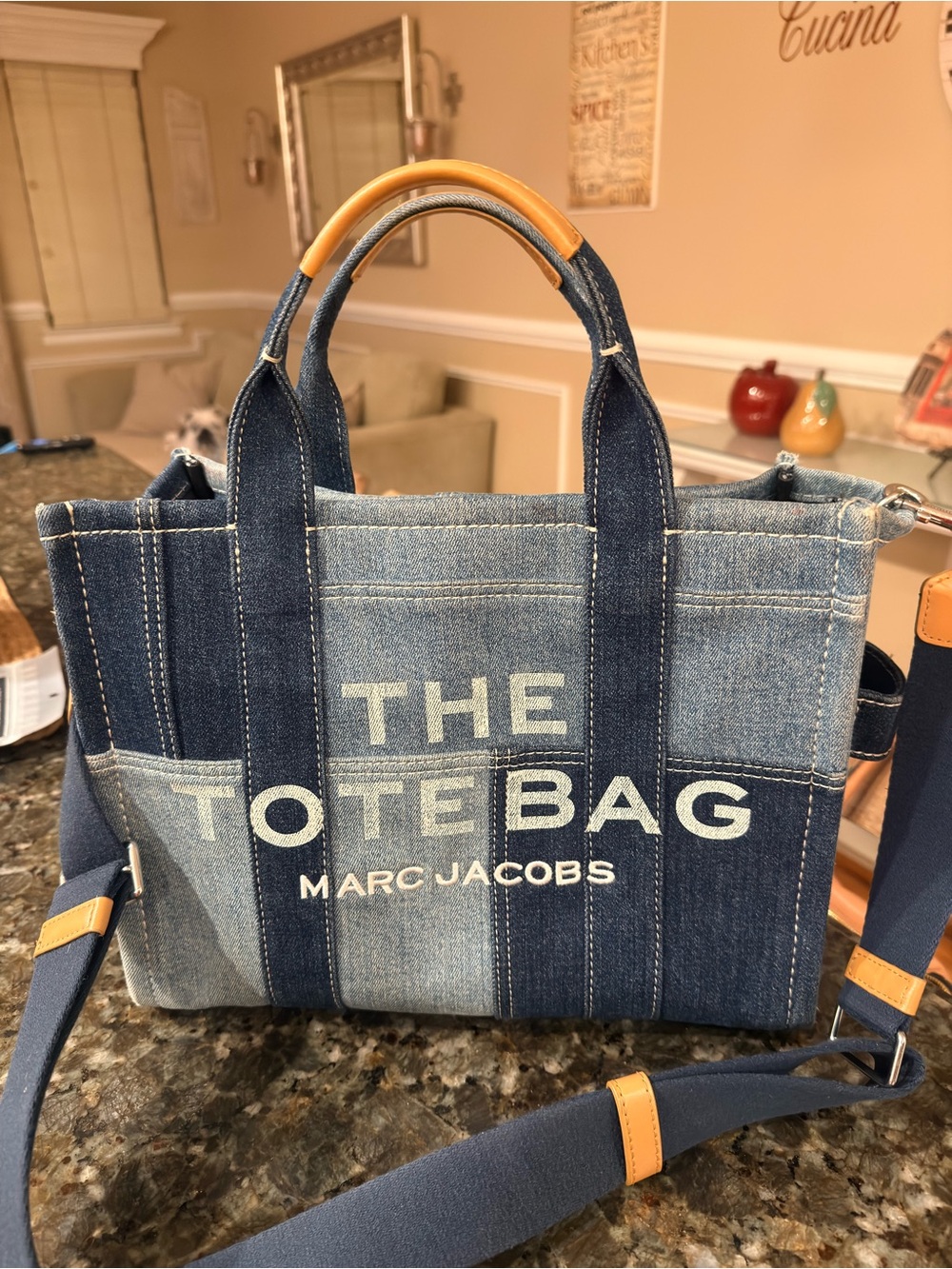 Marc Jacobs Blue Denim 'The Tote Bag' with Tan Accents